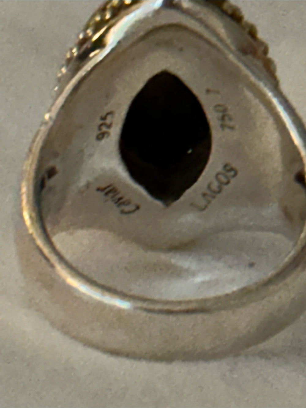 LAGOS Sterling Silver and 18k Gold Ring with Smokey Quartz Teardrop Stone - Picture 2 of 7